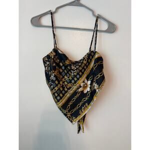 Princess Polly Novah Scarf Top Black Gold Chain Print Handkerchief Cami Sz 4